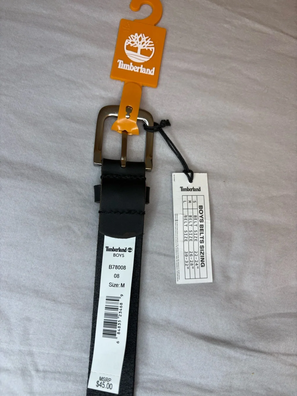Timberland Boys Black Genuine Leather Belt Size M 26-28 NWT